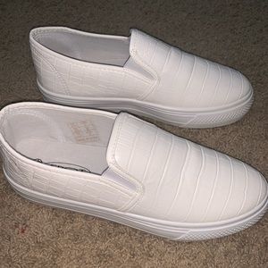 Platform white slip ons